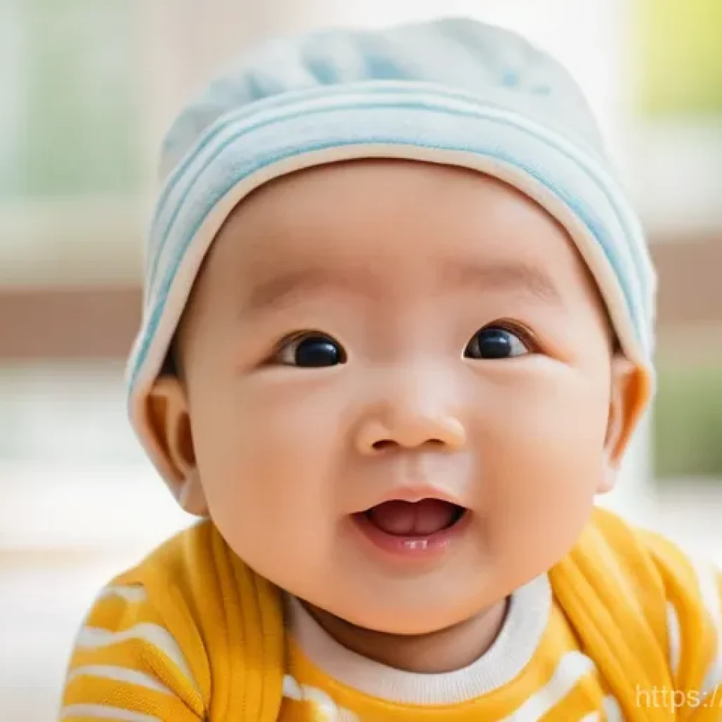 음성 발달 검사 - **Prompt:** A close-up, warm and bright image of a cheerful Thai baby, approximately 6-9 months old,...