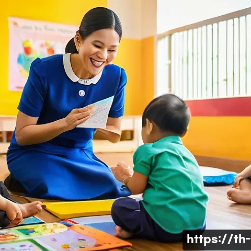 대상별 언어 평가 방법 - A vibrant classroom scene in a Thai preschool setting where young children wearing colorful clothes ...