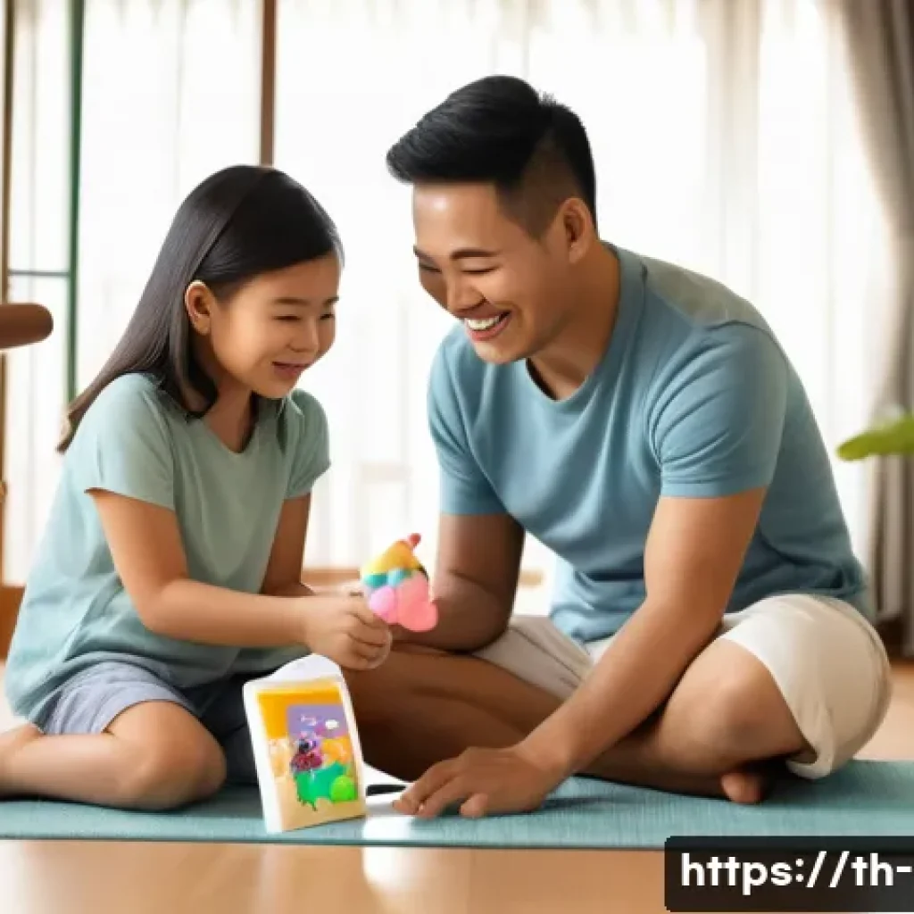 발음 장애 치료 - A warm and supportive family scene in a modern Thai home, showing parents encouraging a young child ...