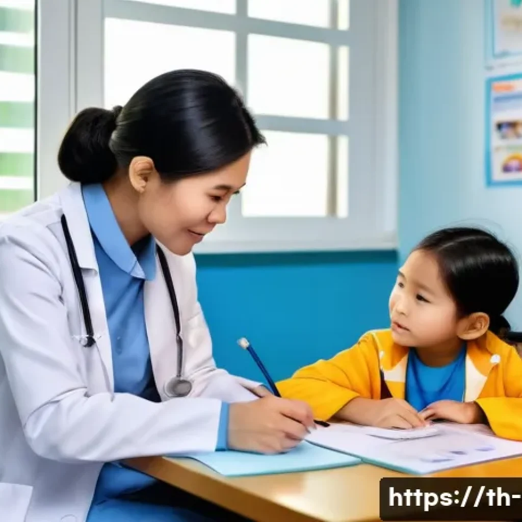 언어 치료의 진단 절차 - A professional speech therapist conducting a detailed initial interview with a young Thai child and ...
