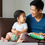 어린이의 구술 발달 - A warm and cozy family living room scene in a modern Thai home, showing a mother and father sitting ...