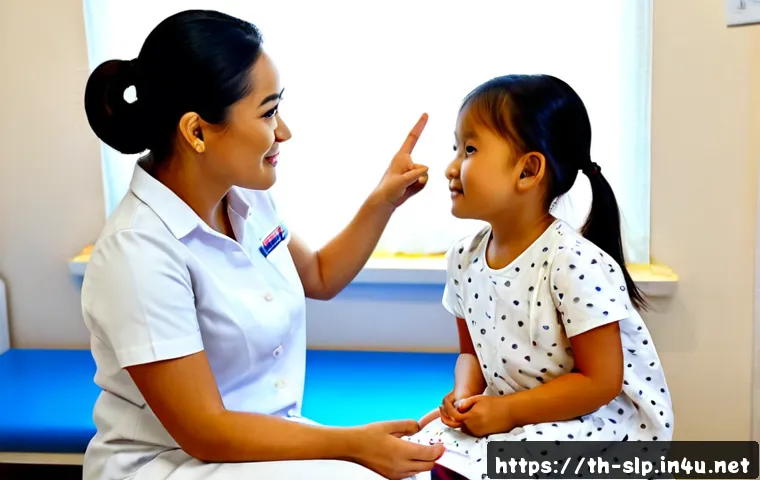 언어 치료 평가 - Photorealistic Thai pediatric speech therapy assessment in a bright, welcoming clinic, a compassiona...
